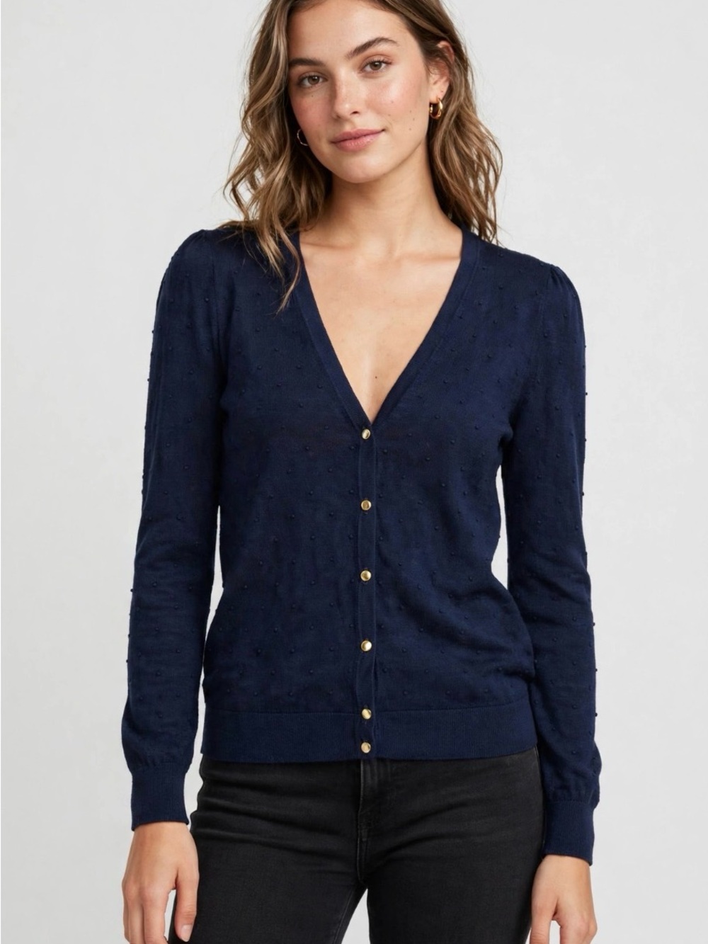 H&M Navy Bobble Dot Cardigan Medium- Y2K, Coquette, Cottagecore, Acadamia, Gold